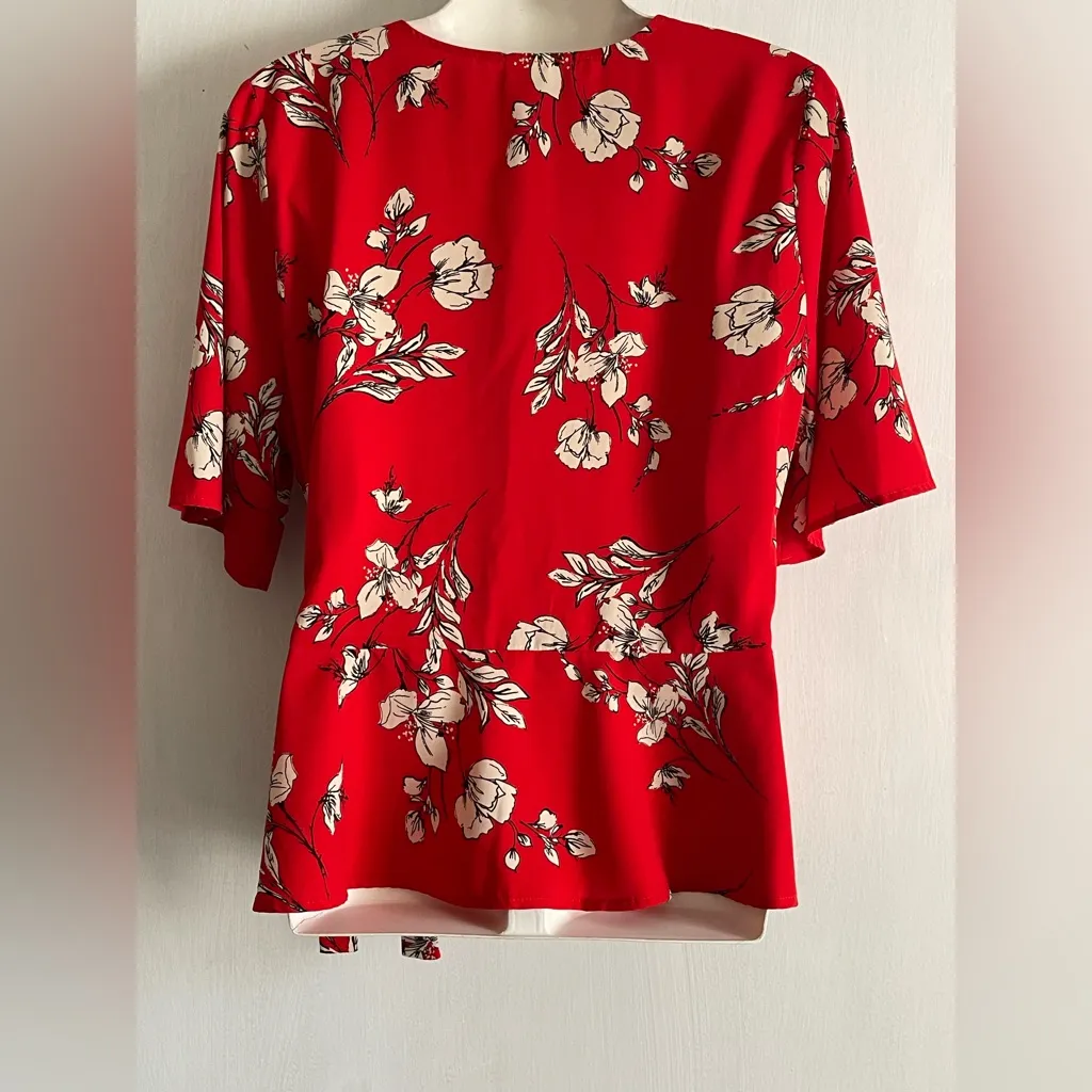Kaileigh Red Floral Wrap Blouse - Image 2