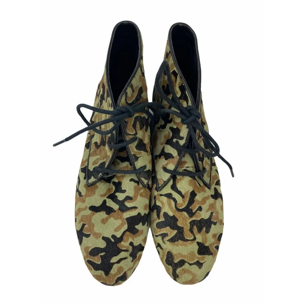 LOGO Lori Goldstein Adrienne Green Camo Flat Ankle Booties Womens 6.5M Calf Hair - Image 3