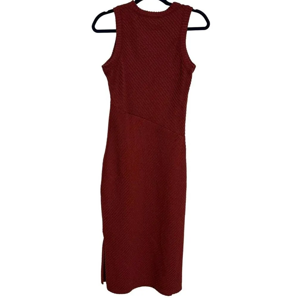 KAILEIGH Caroline Knit Fitted Ribbed Sleeveless Midi Dress Textured Red NWOT M - Image 4
