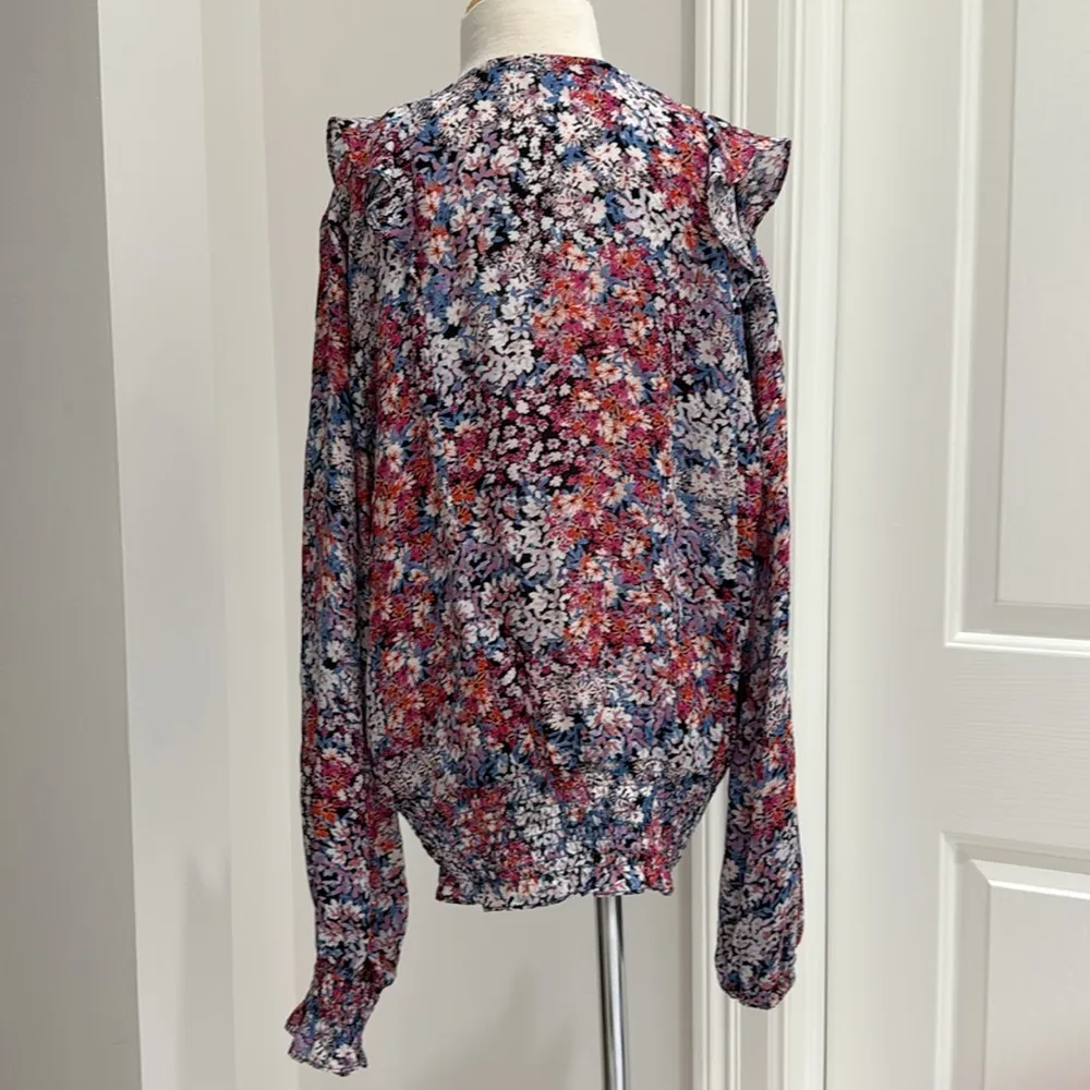 Parker Quincy Silk Smocked Waist Blouse Floral Long Sleeve Ruffle Medium - Image 5