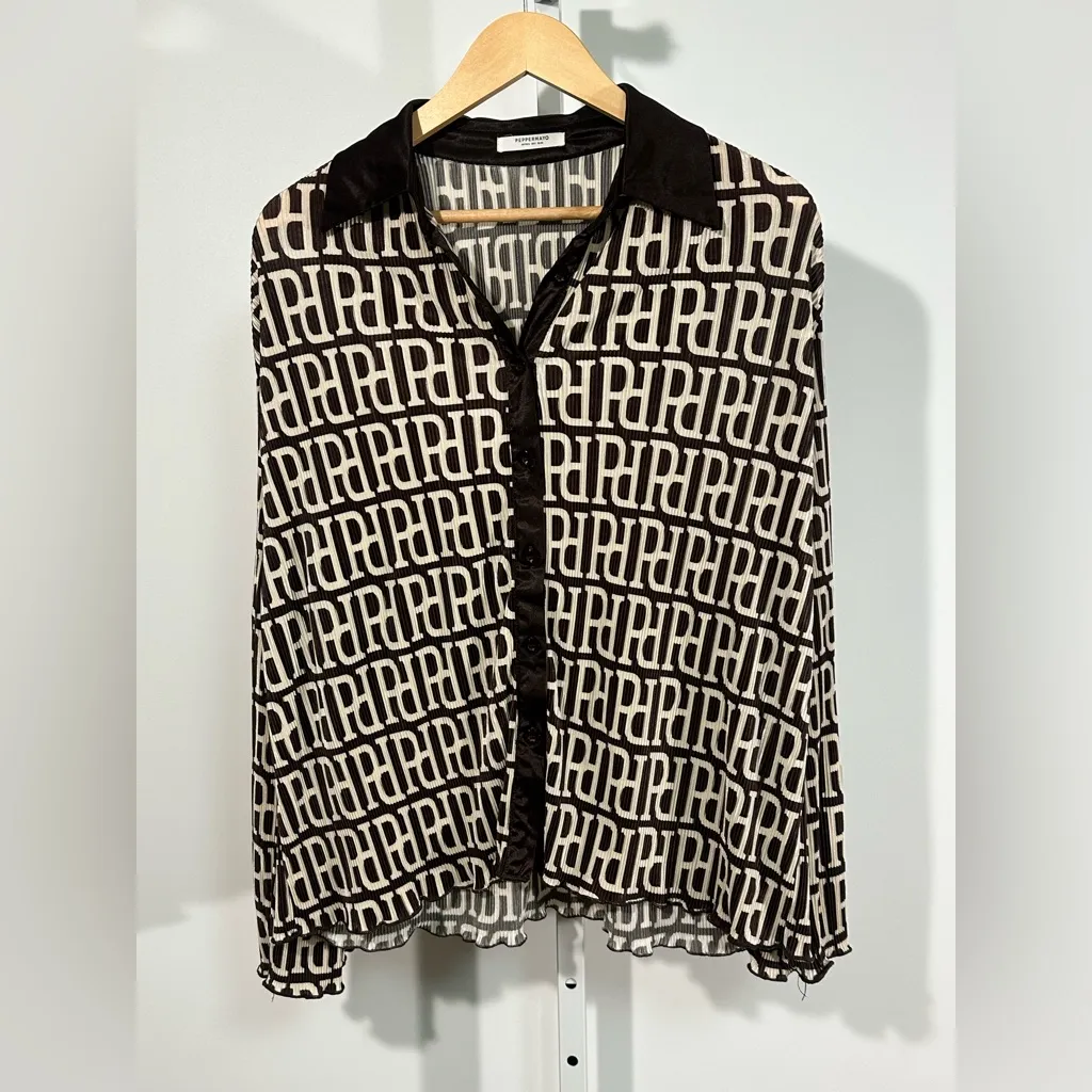 Peppermayo Monogram Logo Set — Brown & Cream Top + Pants (Size 2) - Image 3