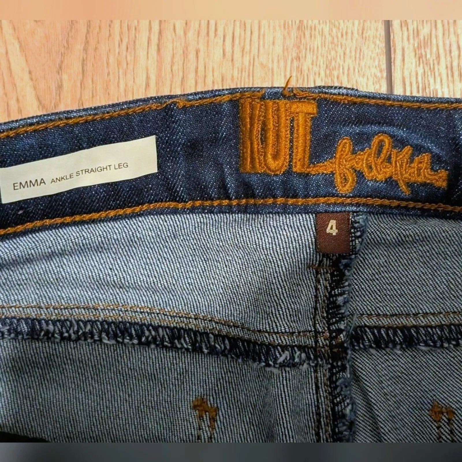 Kut From The Kloth Sz 4 Emma Ankle Straight Leg Jeans Dark‎ Denim Wash Raw Hem - Image 2