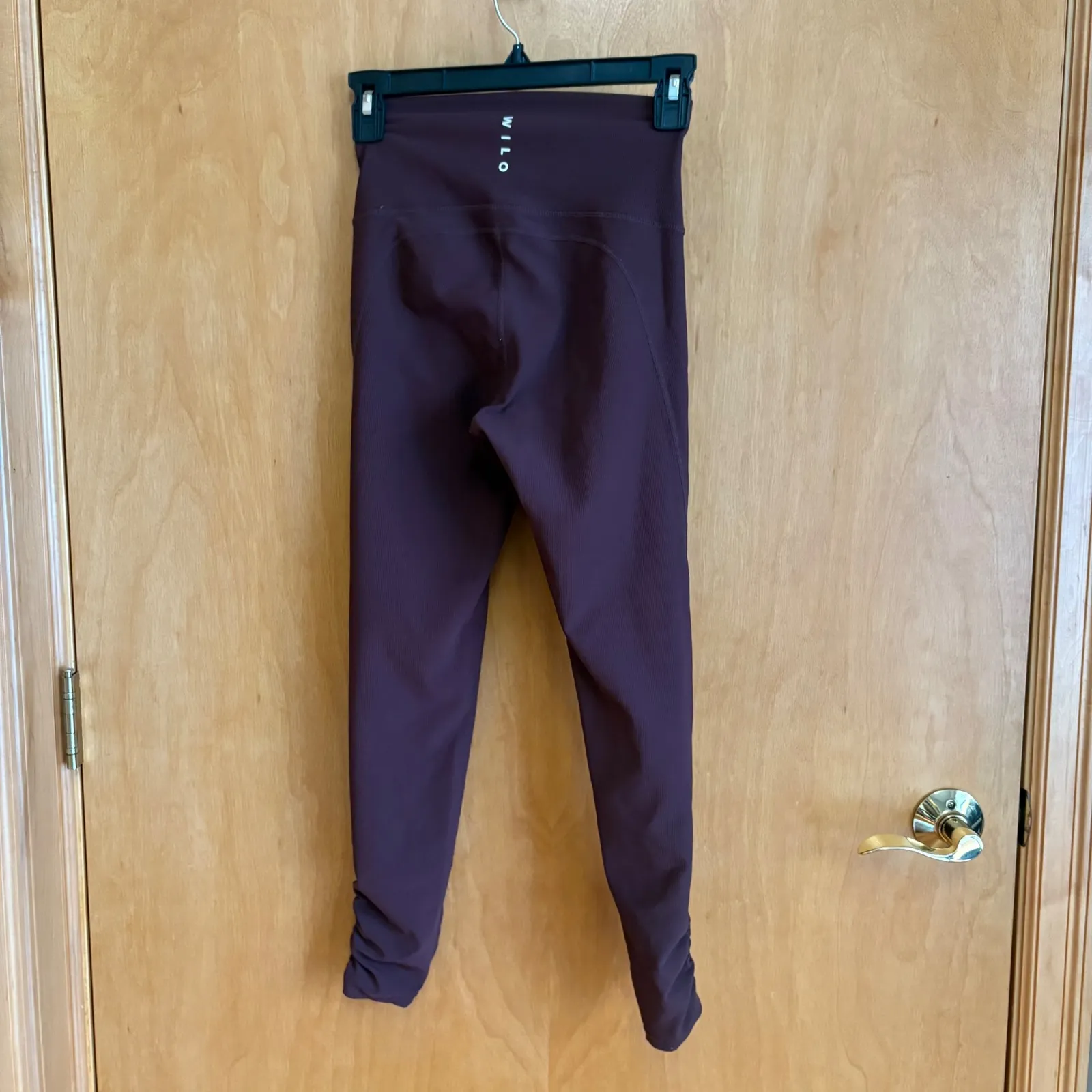 WILO The Label Ribbed High Waisted Ruched Hem‎ Leggings Women Size S Burgundy Purple - Image 2