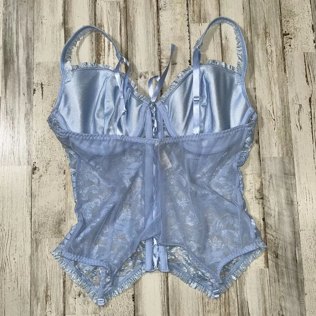 Y2K Baby Blue Corset Babydoll Top‎ Lace Mesh Wired Womens Size Large - Image 3