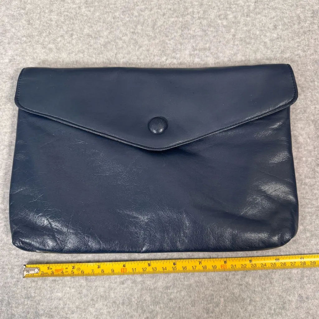 Albi Vintage Women's Blue Leather Envelope Clutch Bag - Image 11