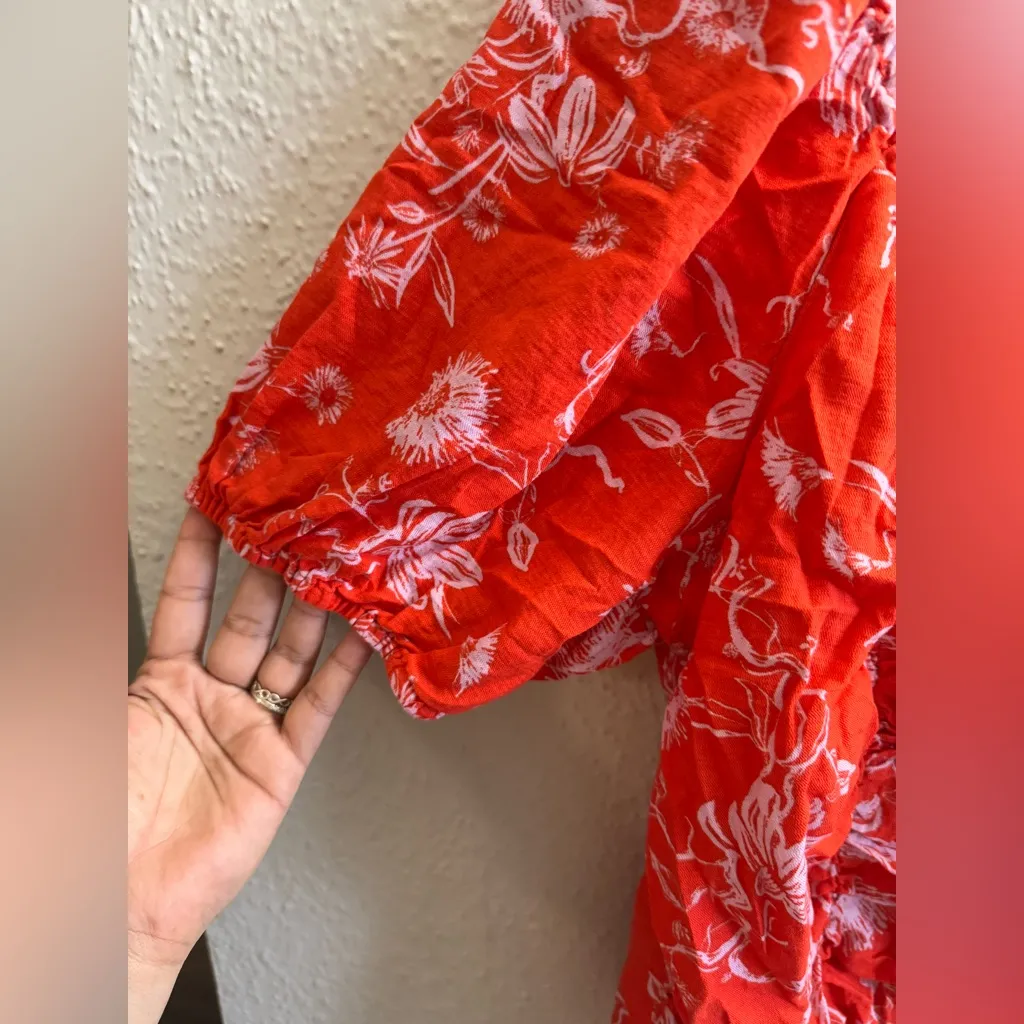 Ava & Viv Orange Floral V-Neck Blouse 100% cotton Size 1X - Image 3