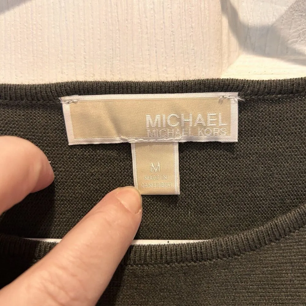 Michael‎ Kors Dark Green Sweater Long Sleeves Round Neck Hi Lo Women’s  Medium - Image 2