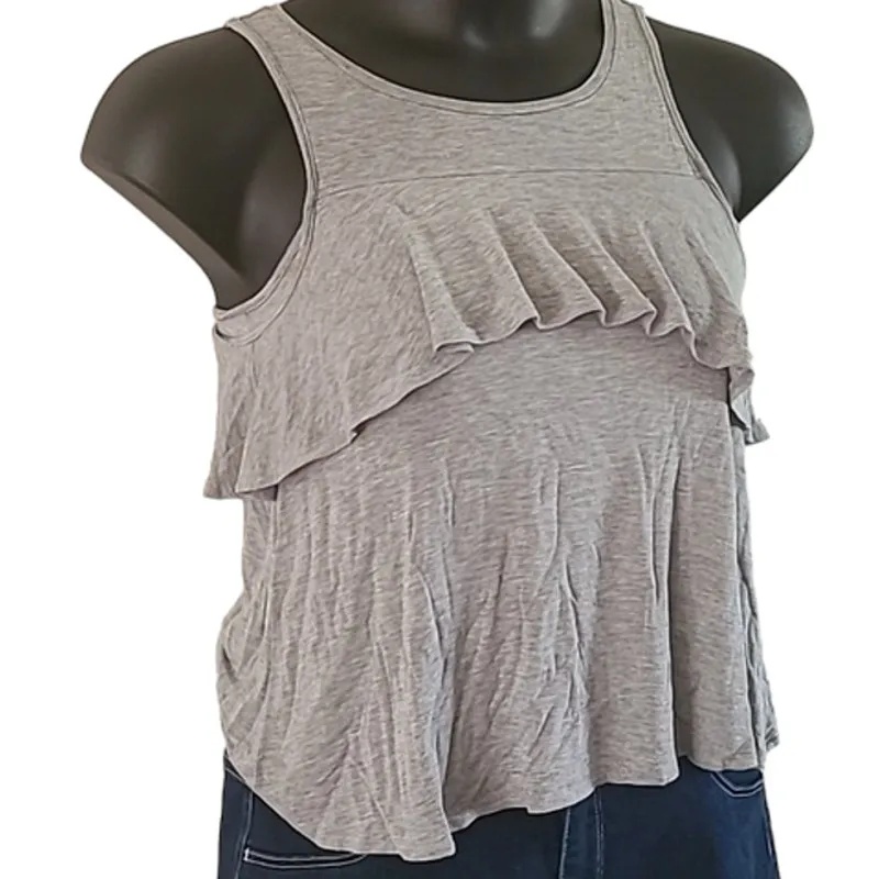 Tucker + Tate  Women's Gray Ruffle Sleeveless Tank Top - Size Large EUC - Image 4