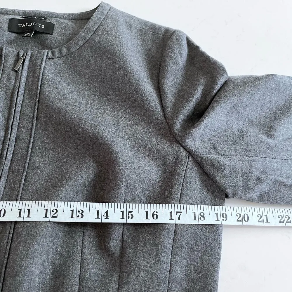 Talbots Gray Italian Flannel Wool Blend Zip Up Collarless Jacket Size 10 - Image 5