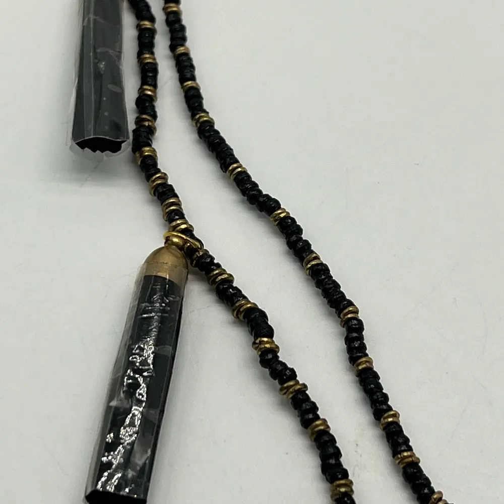 NEW black and gold beaded lariat necklace with five black tassels - Image 8