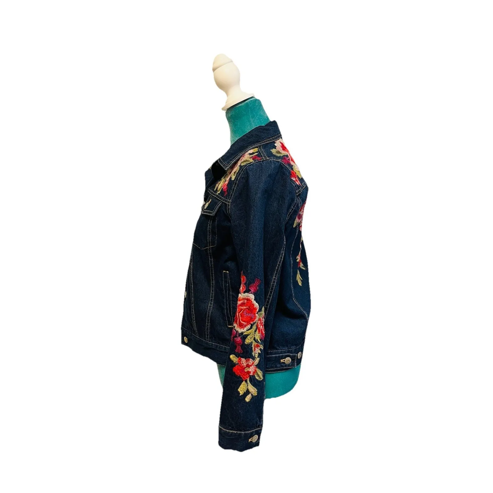 Johnny Was Desi Floral Embroidered Denim Jean Jacket Boho Size Extra Small - Image 5