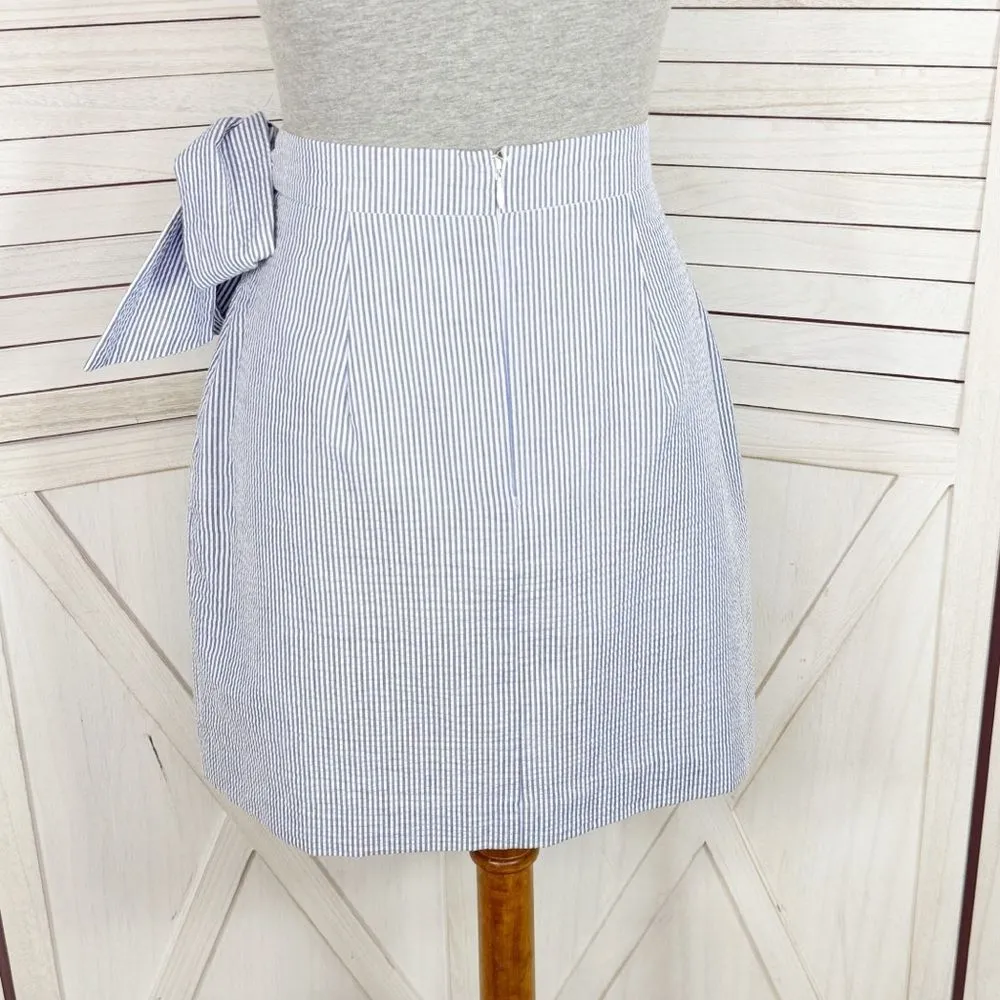 Lauren James‎ Striped Seersucker Faux Wrap Skirt Blue White Medium - Image 5