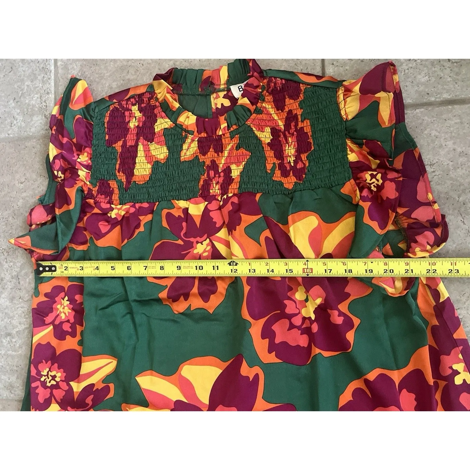 Bibi Size XL Floral Ruffle Short Sleeve Blouse Flowy Island Vaca BOHO Top - Image 3