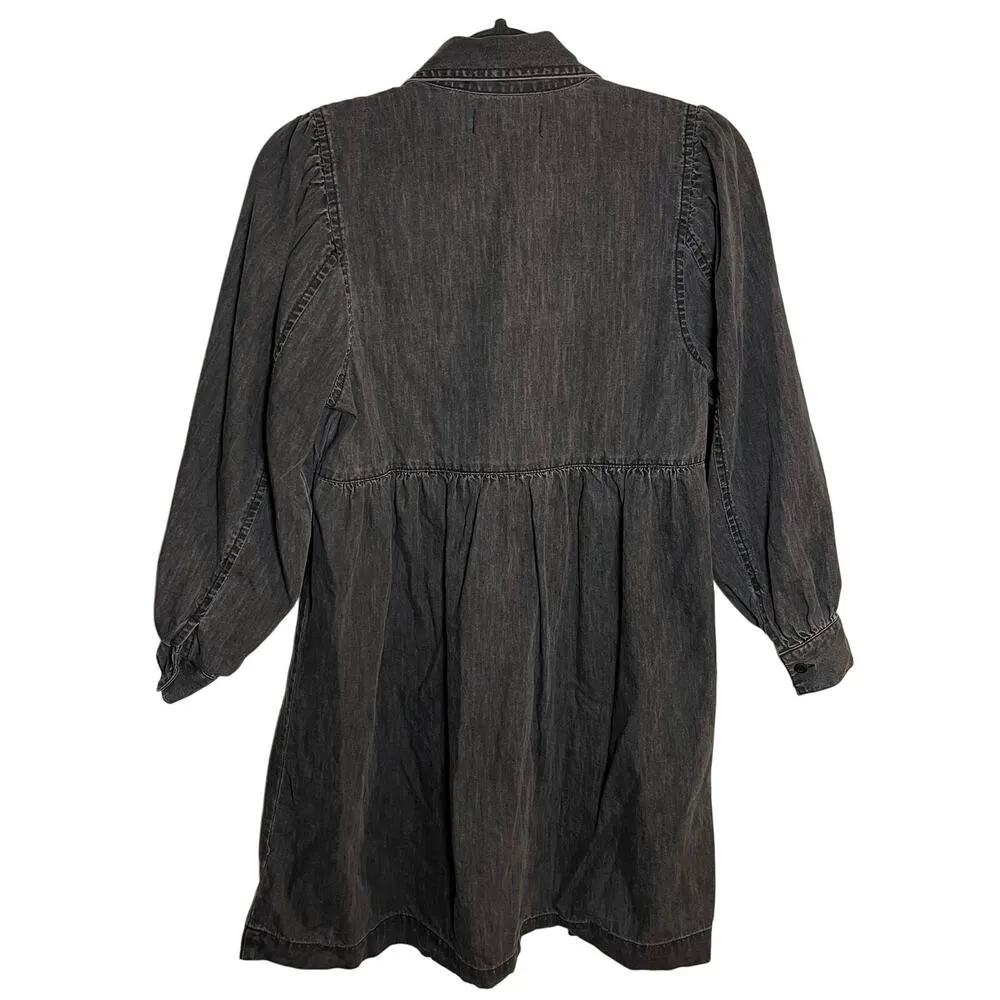 Madewell Denim Babydoll Shirt Dress Washed Black‎ Jean Size XXS Cottagecore Boho - Image 5