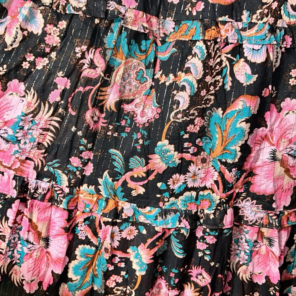House Of Harlow Black Floral Long Sleeve Boho Tiered Maxi Dress Lined Cotton EUC - Image 10
