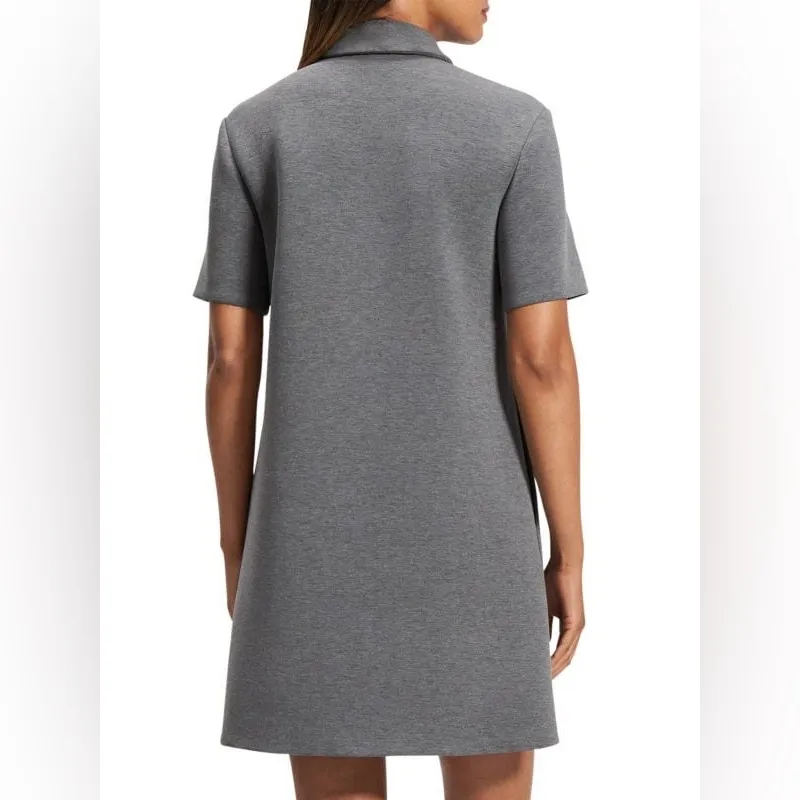 NWT Theory 1/2 Zip Short Sleeve Scuba Polo Mini Dress in Charcoal Melange Large - Image 10