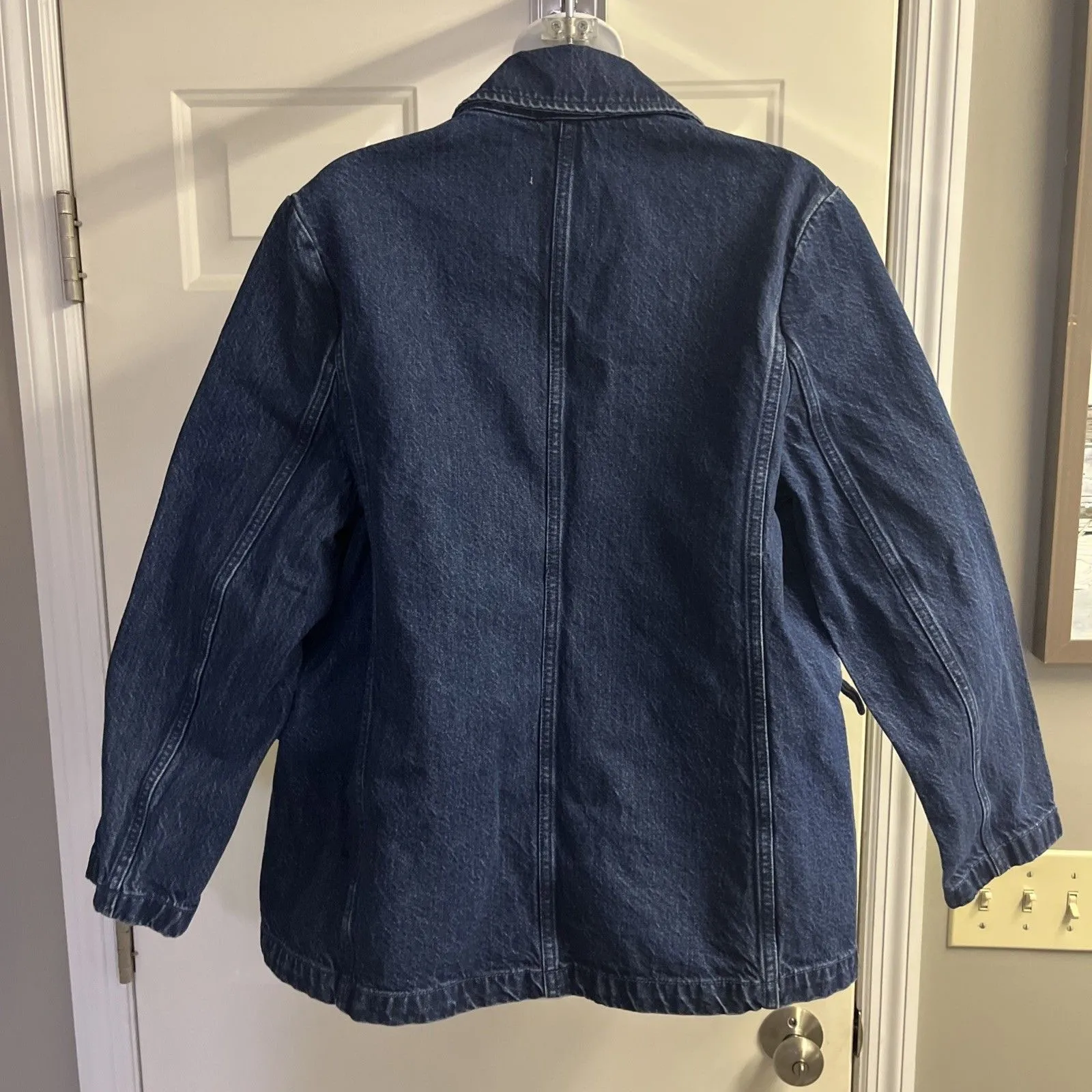 Abercrombie & Fitch Dark Wash Boxy Long Sleeve Jean Blazer Jacket Button Medium - Image 12