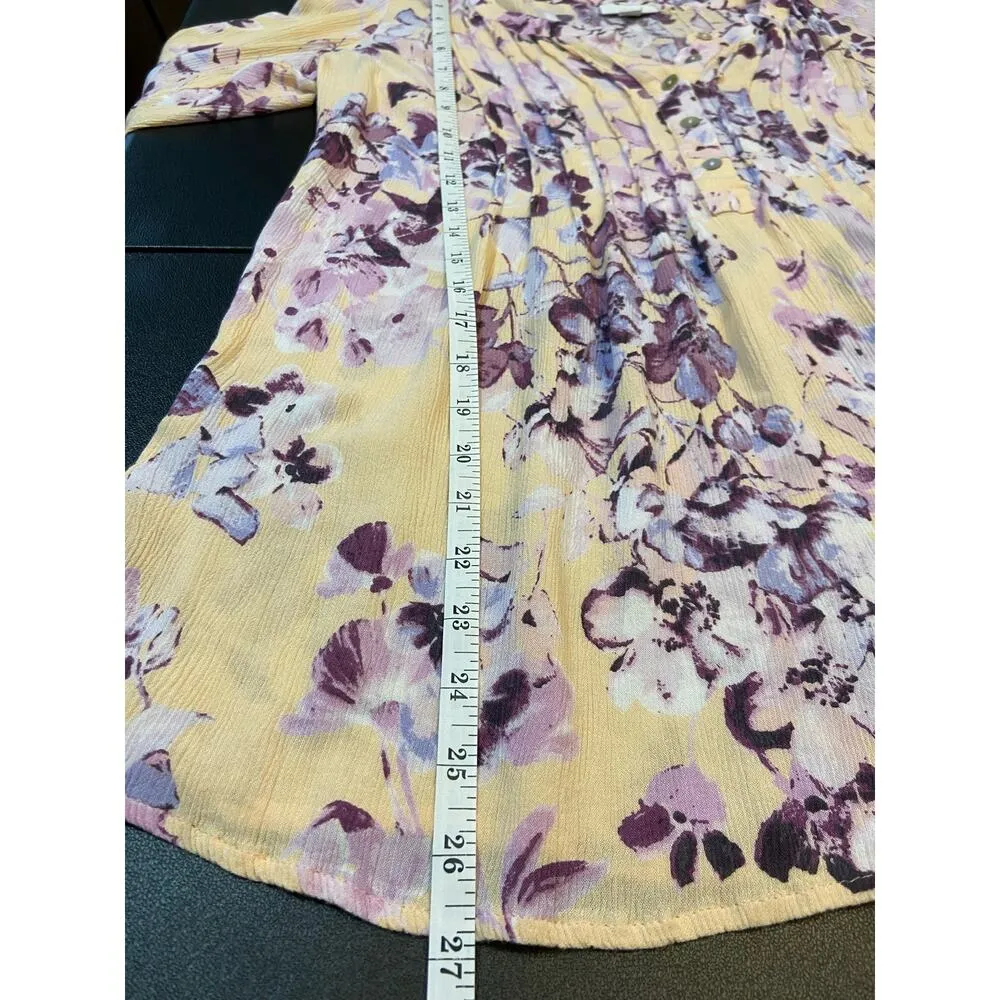 J Jill Floral Bell Sleeves Tunic Top Womens S Pintuck Pleat Gauze Side Slits - Image 10