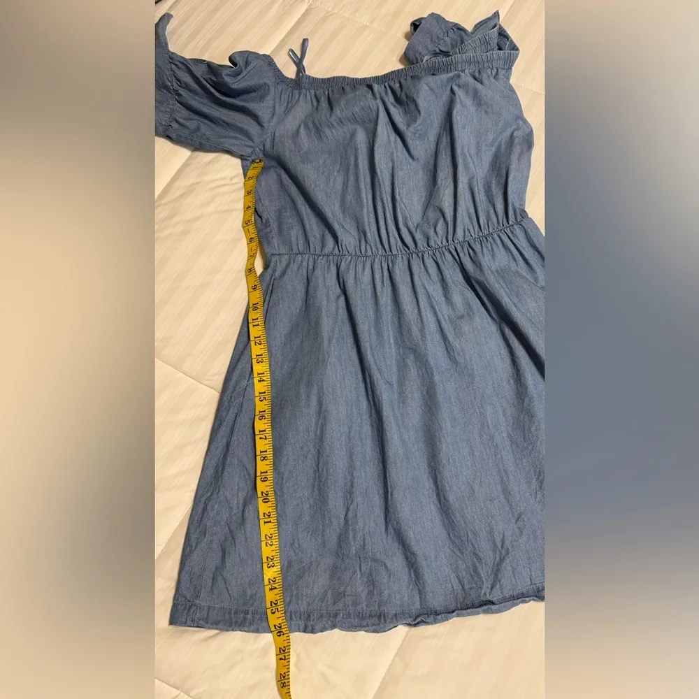 New York & Company Blue Lightweight Denim Off Shoulder Short Sleeve Dress Size L - Image 8