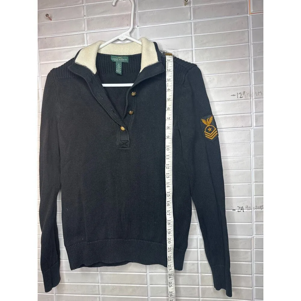 LRL Ralph Lauren Sweater Medium Blue Waffle Knit SCPO Patch 1/4 Button Cotton - Image 6