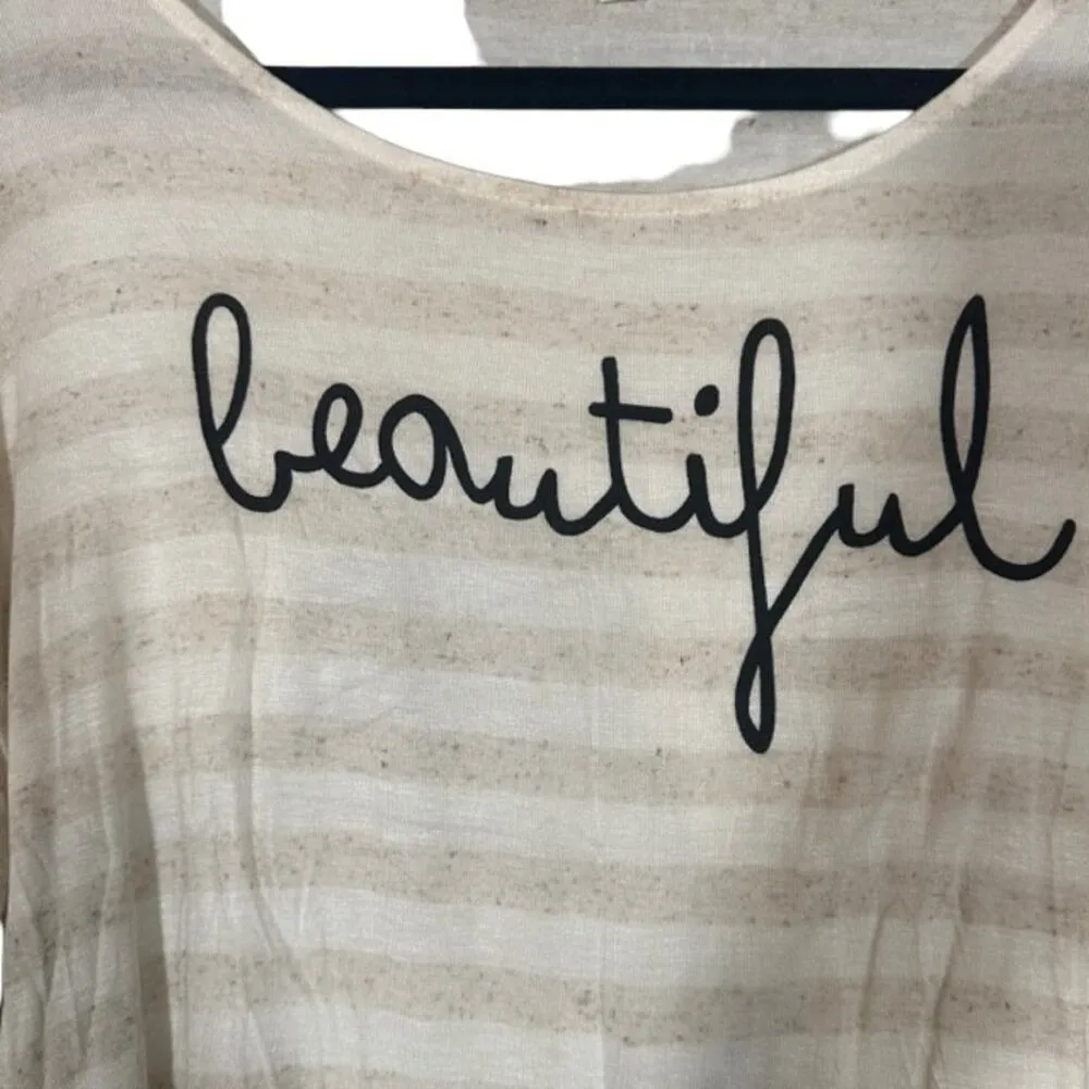 Maronie Cream Oatmeal Striped Long Sleeve Lightweight Cropped Top Women Sz L Size L - Image 3