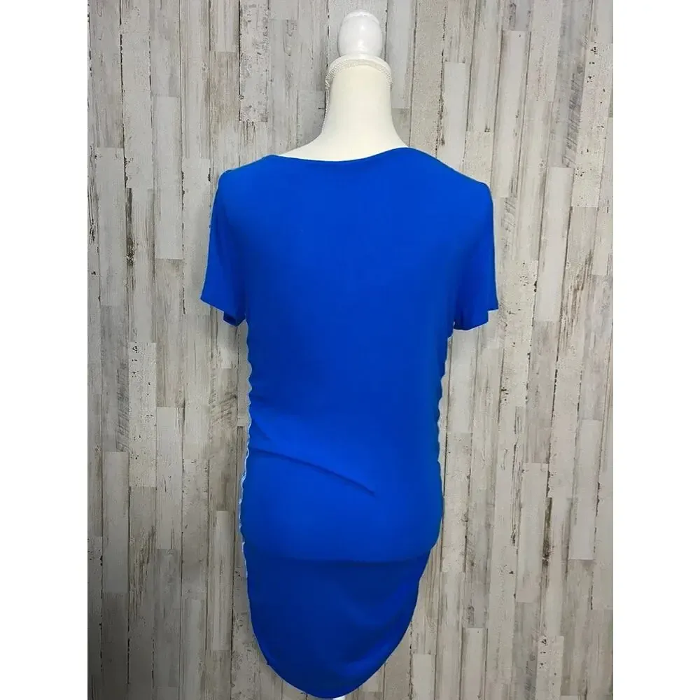 Ellie Tahari Women's XS Blue Size Ruched‎ Knee Length Short Sleeve Dress Casual - Image 3