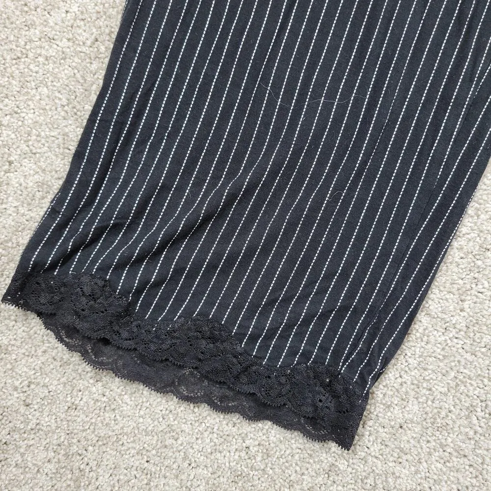 Soma Cool Collection Night Pajama Set S/M Black Stripes Lace Trim Crop Button Up - Image 8