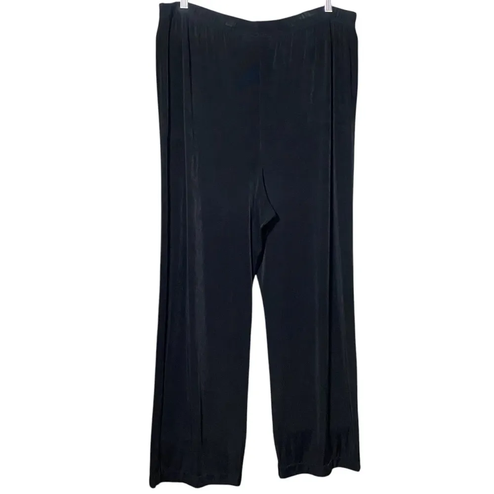 HW New York Black Slinky Knit Wide Leg Pants Large High Rise Pull On Minimalist - Image 2
