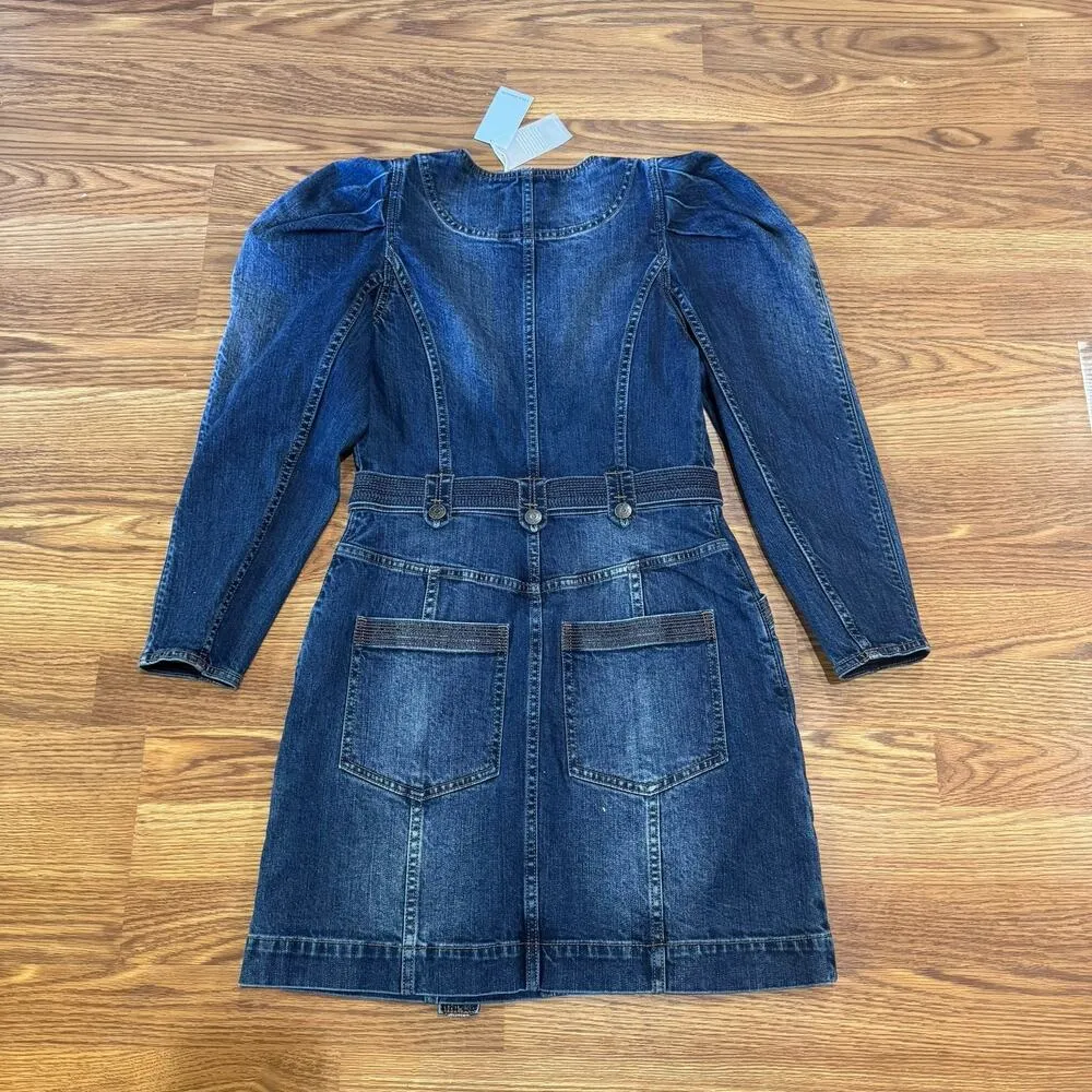 ULLA JOHNSON Cori Dress Dark Wash denim long puff sleeve romper size 4 - Image 14