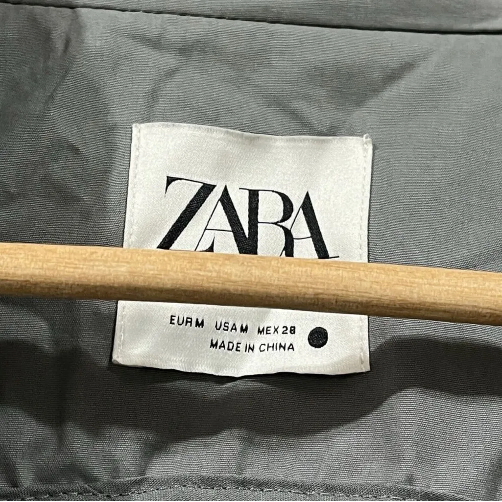 Zara Trench Coat Jacket OverSized Gray Double Breasted Size M - Image 4