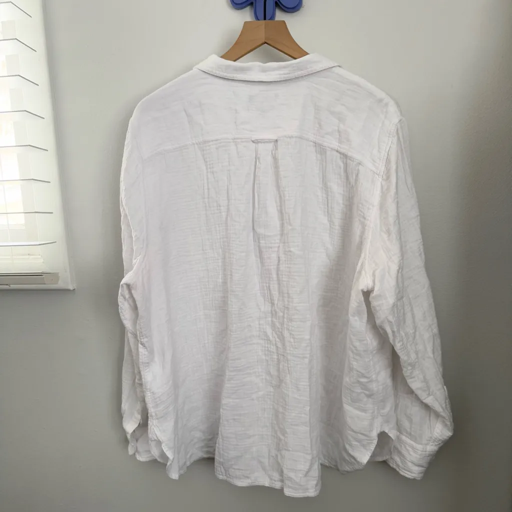 J.Crew 22 Cotton Gauze Long Sleeve Shirt White Classic Coastal Resort Minimal - Image 5