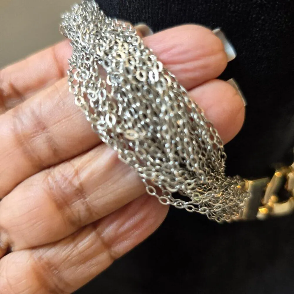 Express Fashion Two Tone Glossy Curb Link Chain Necklace with Lobster Clasp - Image 6