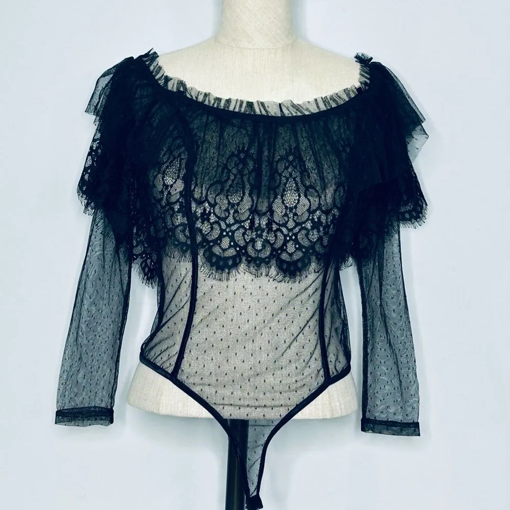 NEW Windsor Sheer Black Lace Bodysuit size Medium - Image 10