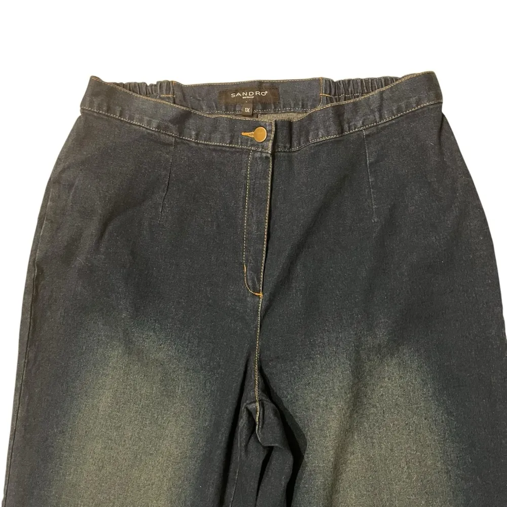 Sandro Sportswear Hi-Rise Wide Leg Cropped Jeans Mock Cuff Grommet Hem, Sz 1X - Image 8