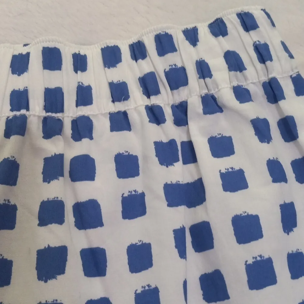 Vineyard Vines Painterly Grid Blue White Faux Wrap Ruffle Mini Skirt - Image 4