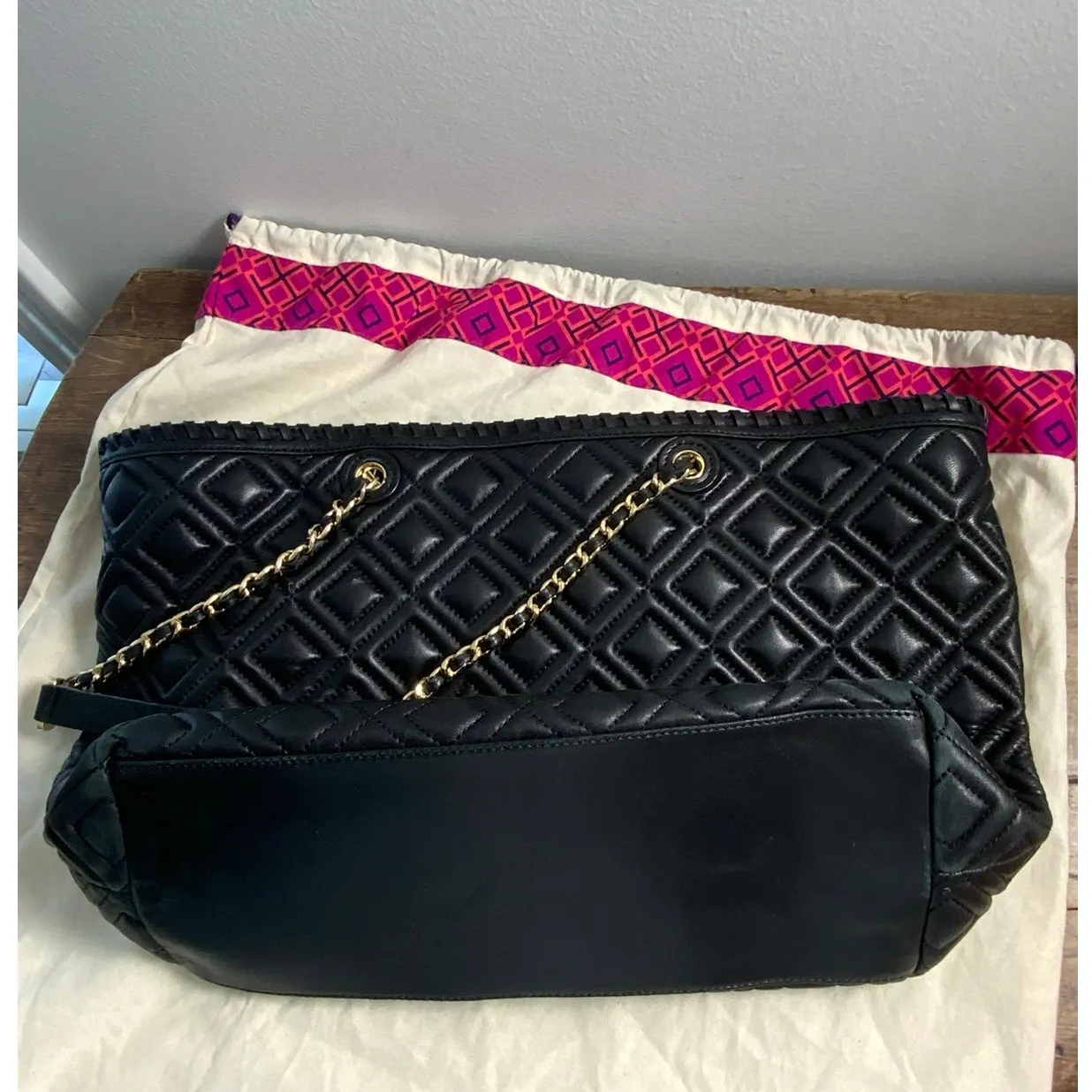 Tory Burch Black Quilted Leather Marion‎ Tote - Image 3