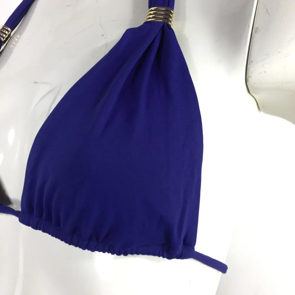 MELISSA ODABASH Grenada Embellished Triangle Halterneck Bikini Top Size 4 Blue - Image 10