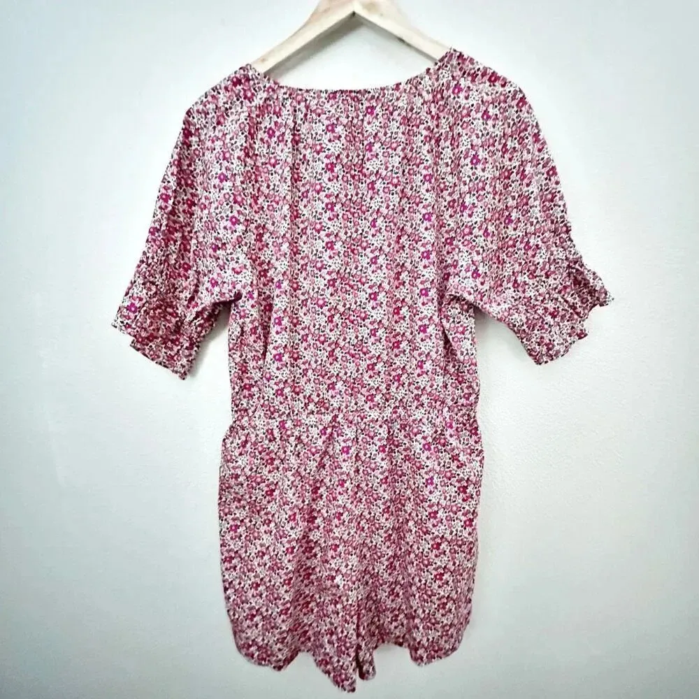 J. CREW x LIBERTY FABRICS | Ditsy Red White Floral Button Down Romper | Medium - Image 8