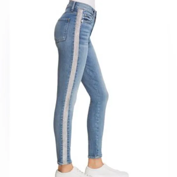 High Waist Ankle Skinny Jeans with Sparkle Sides - Image 5