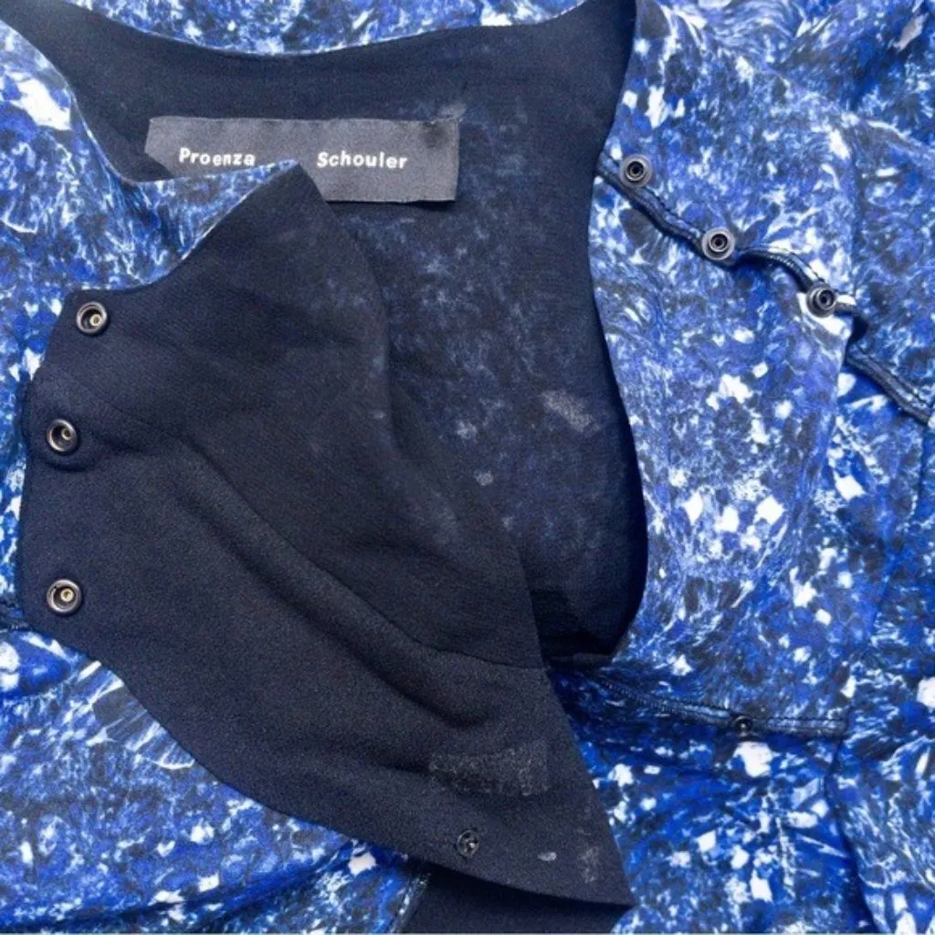 Proenza Schouler Silk Microprint Mini Dress 4 Blue Oversized Contrast Stripe - Image 3