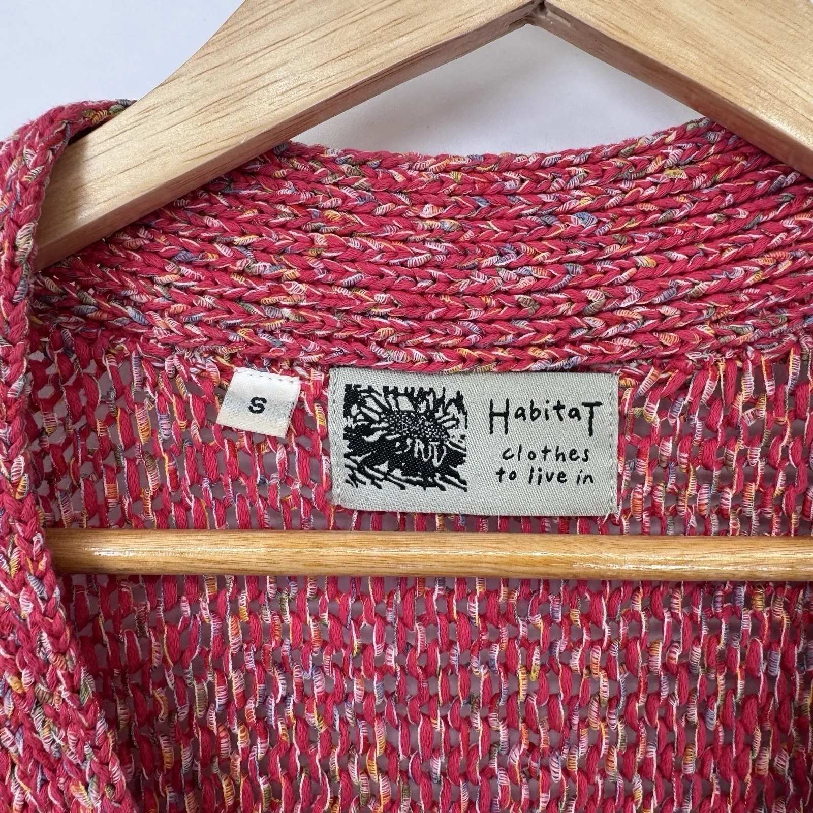 Habitat Cardigan Sweater Womens Small Pink Chunky Button Cotton Blend - Image 6