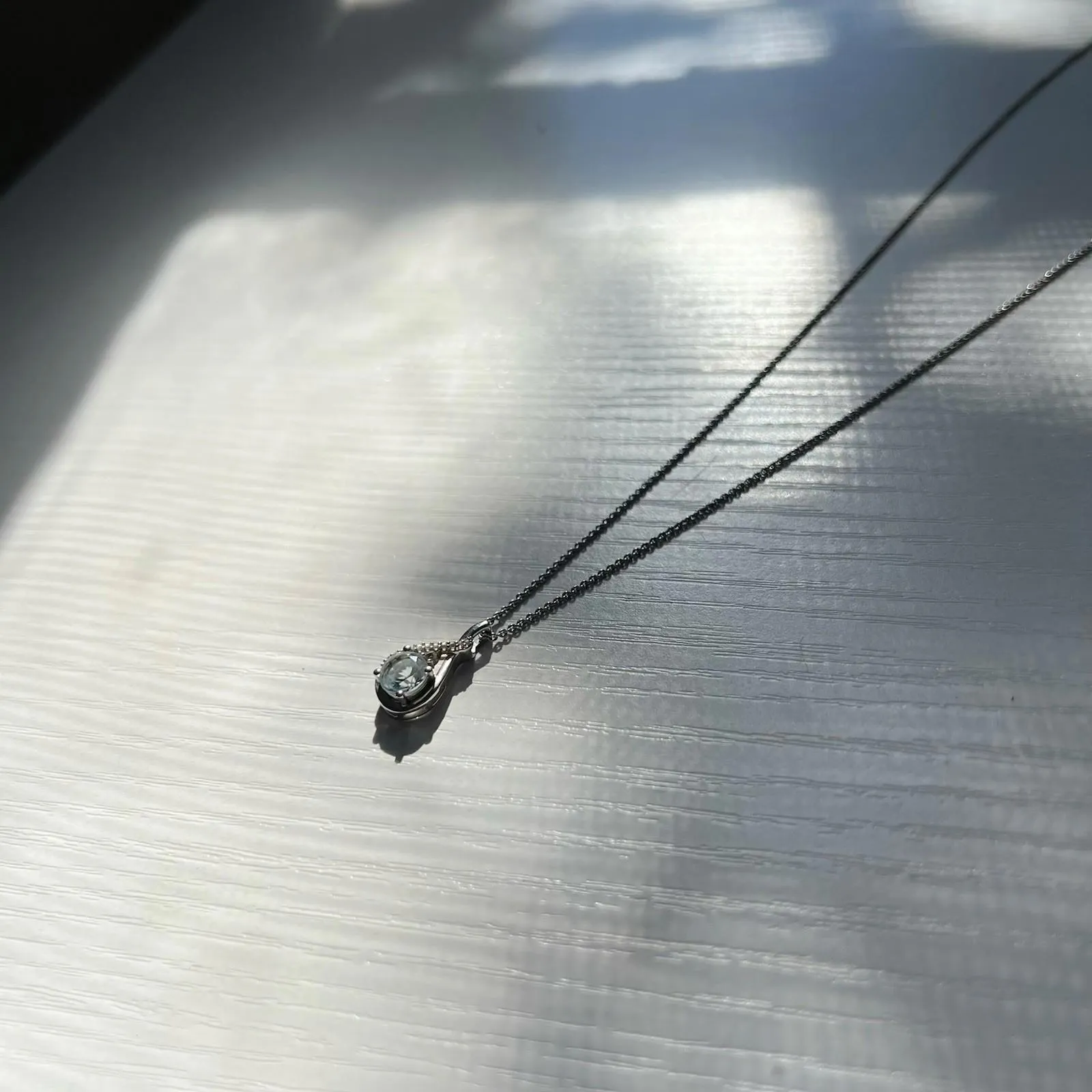 Aquamarine White Sapphire Twisted Teardrop Pendant Sterling Silver Necklace - Image 6