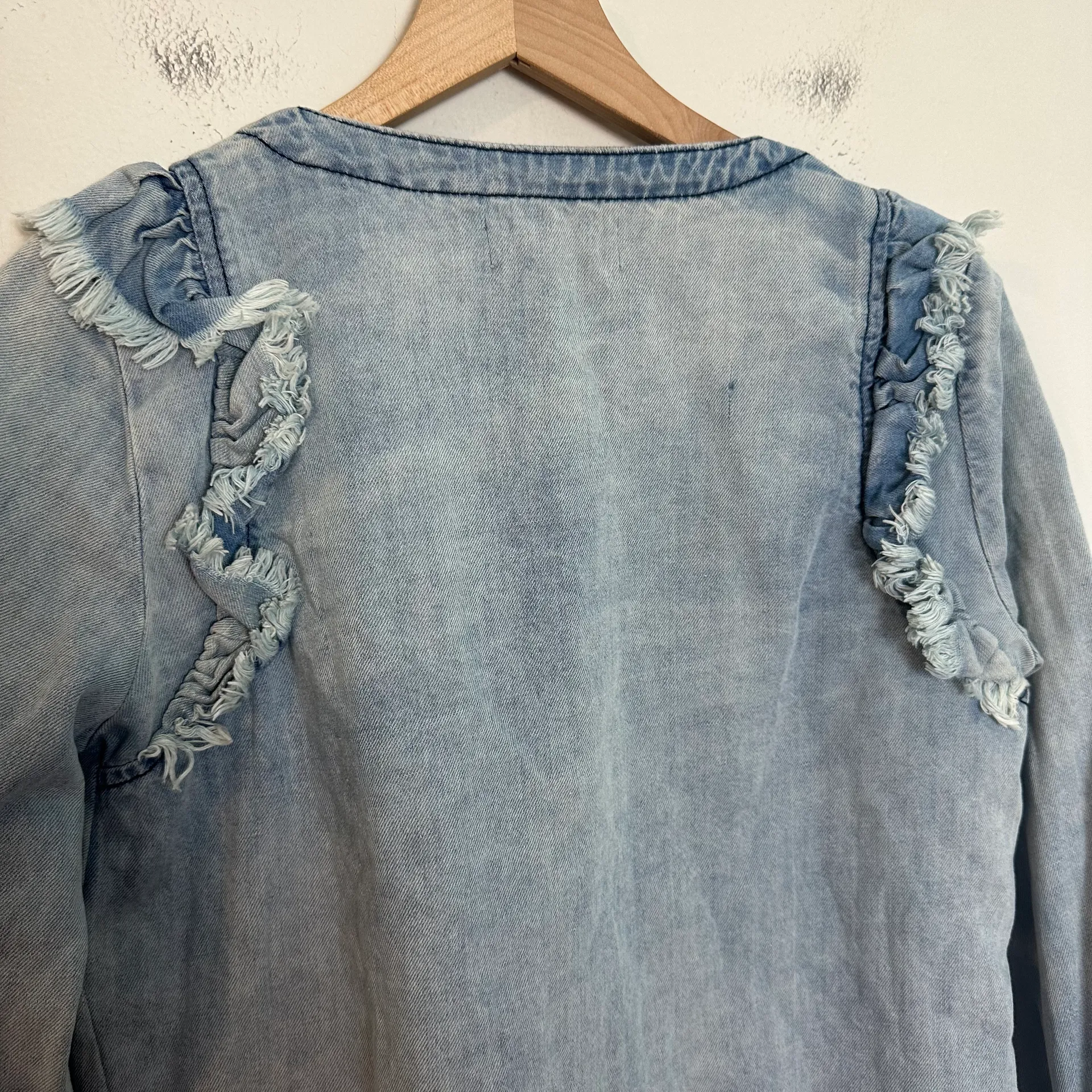 - Captain Ruffle Chambray Button Down Shirt Western Boho Festival - Image 8