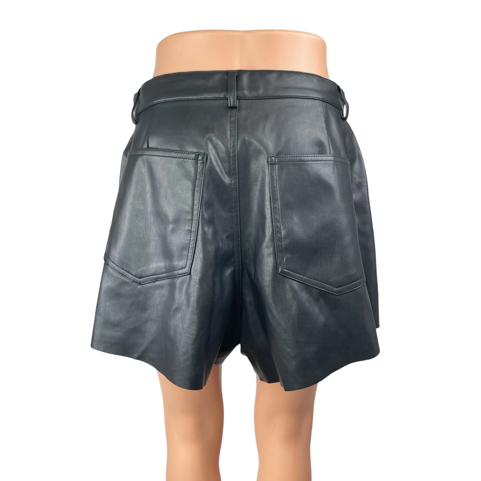 WeWoreWhat Black Faux Vegan Leather High Rise Wide Leg Flare A-Line Shorts Sz 30 - Image 2