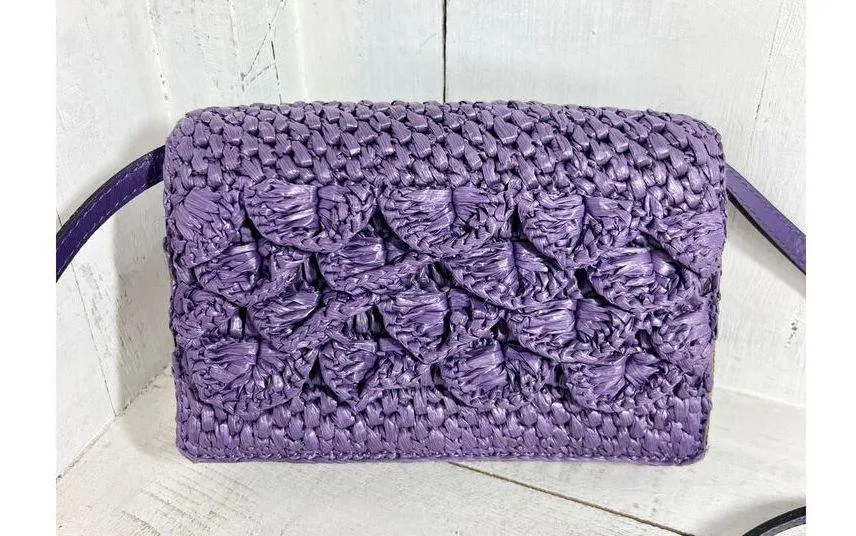 Patricia Nash  Penley Raffia Straw Violet Flap Adjustable Crossbody Bag - Image 3