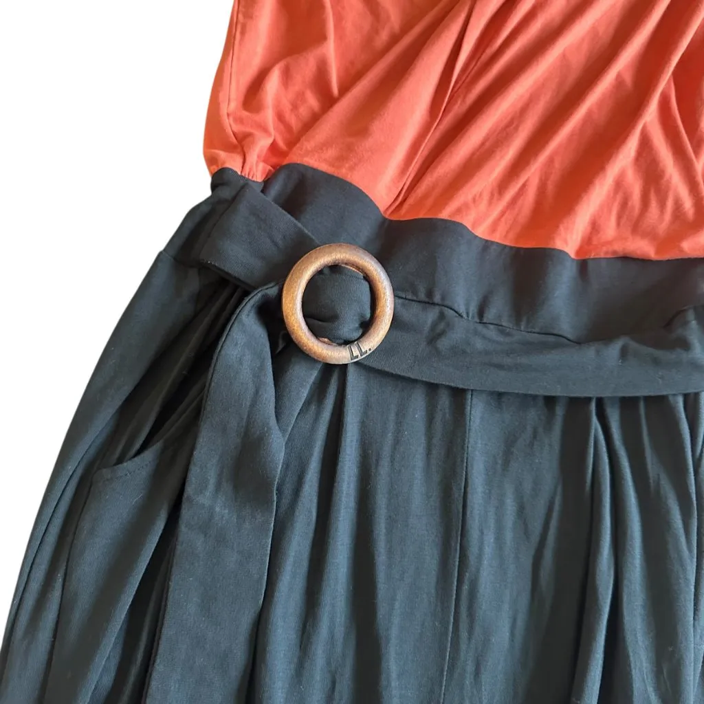 Les Lunes Colorblock Jumpsuit Sleeveless Wrap Front Belted Stretch Small Medium Orange - Image 3