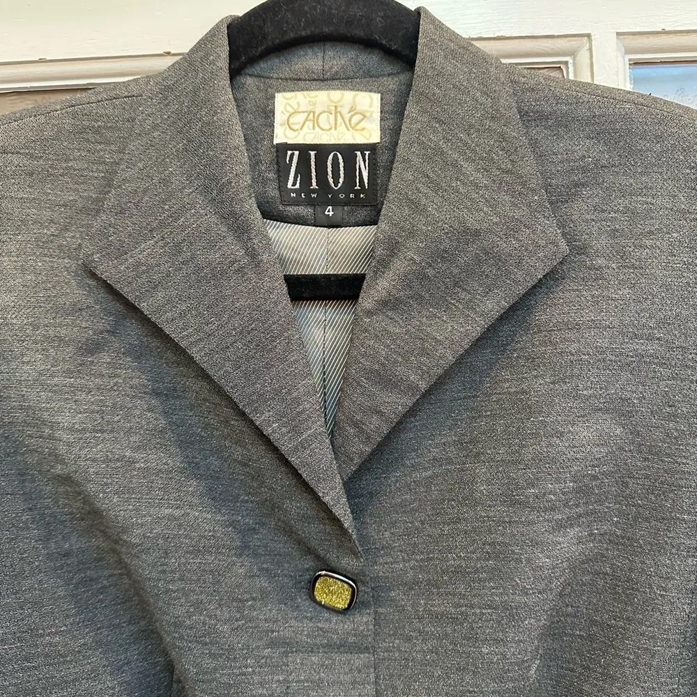 Vintage Cache Gold Label Zion New York Grey Shimmer Blazer Jacket Wool Size 4 - Image 2