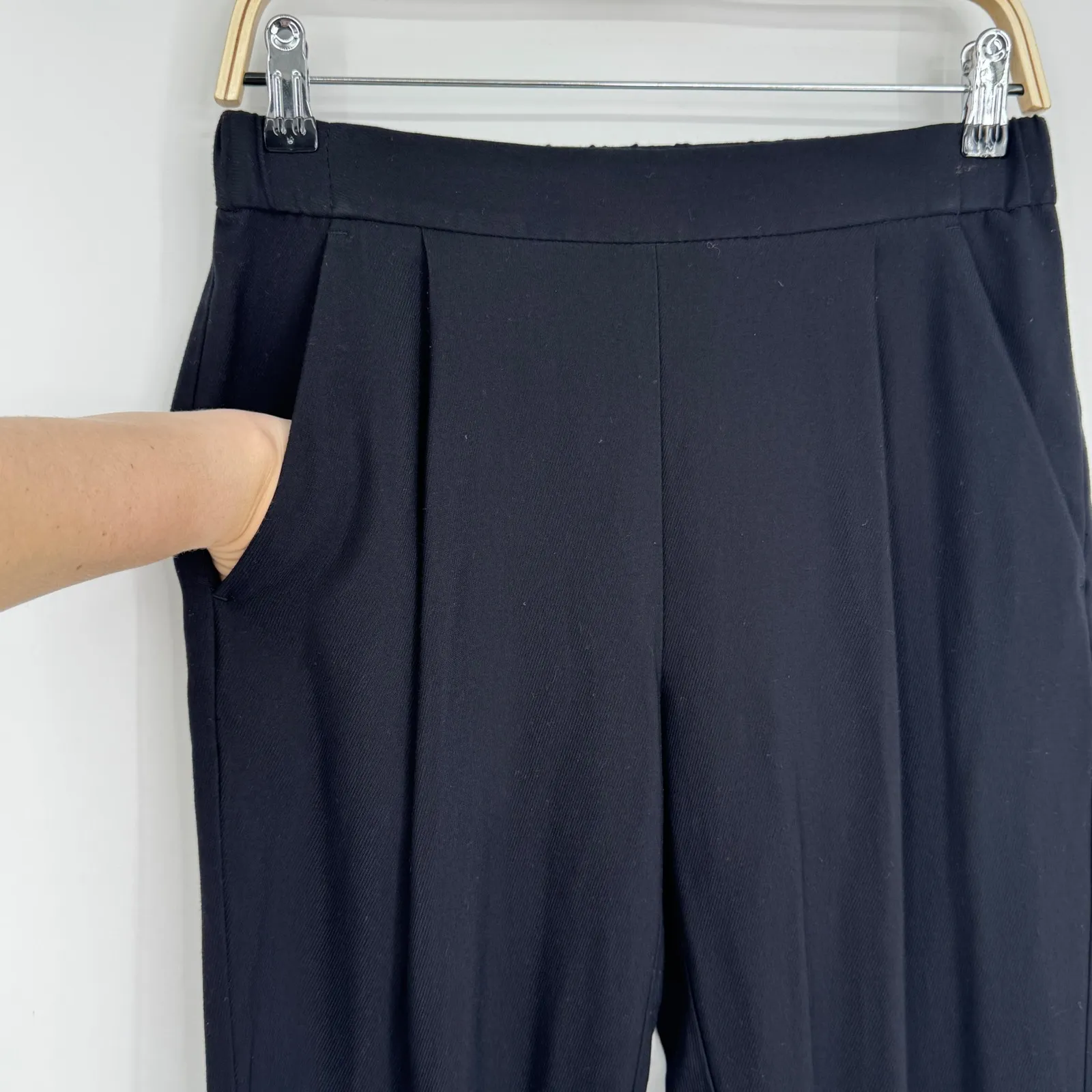 AllSaints Aleida Lightweight Tri Trousers Size 4 Black Relaxed Fit Pleated Pants - Image 8