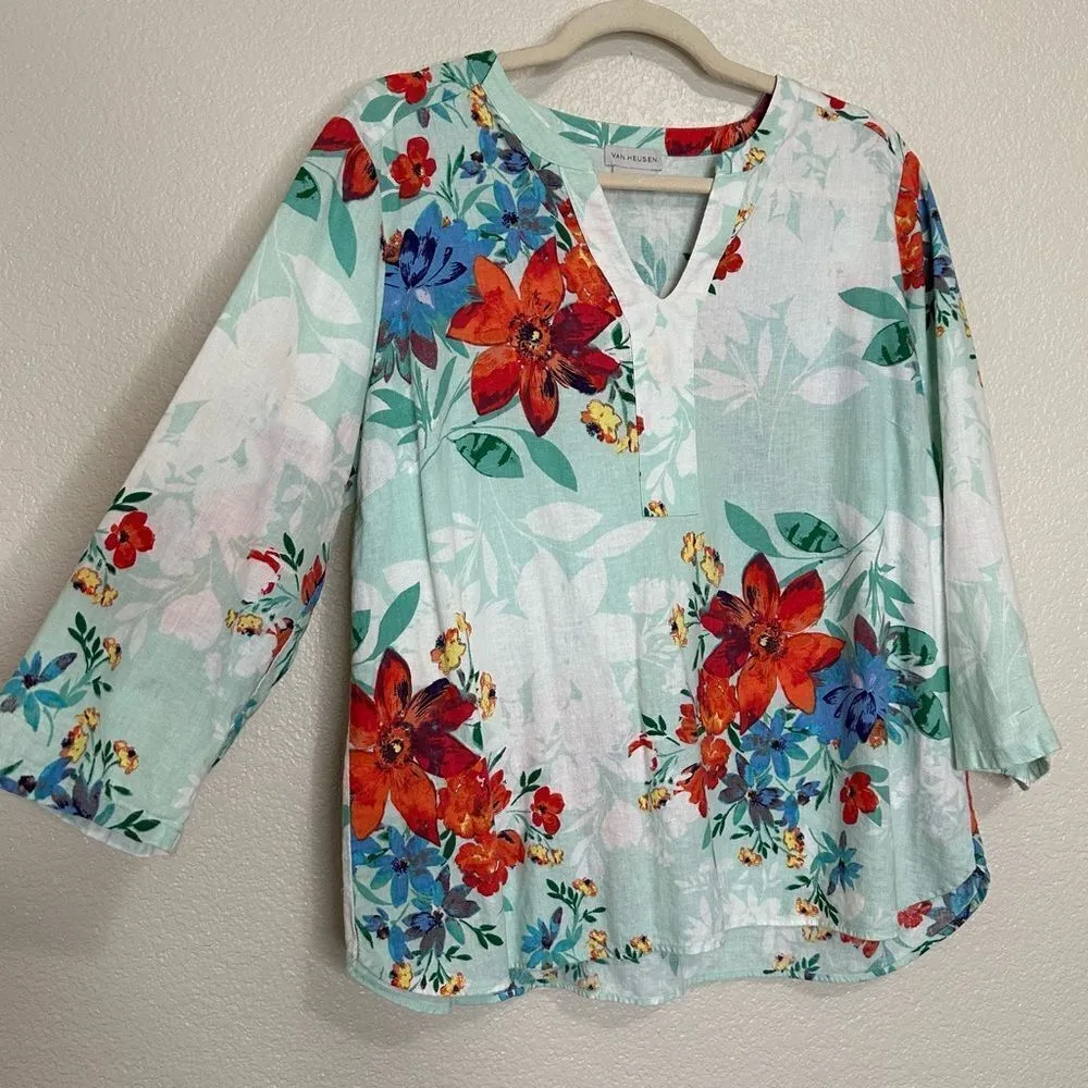 Van Heusen Linen Blend Floral 3/4 Sleeves Top - Image 2