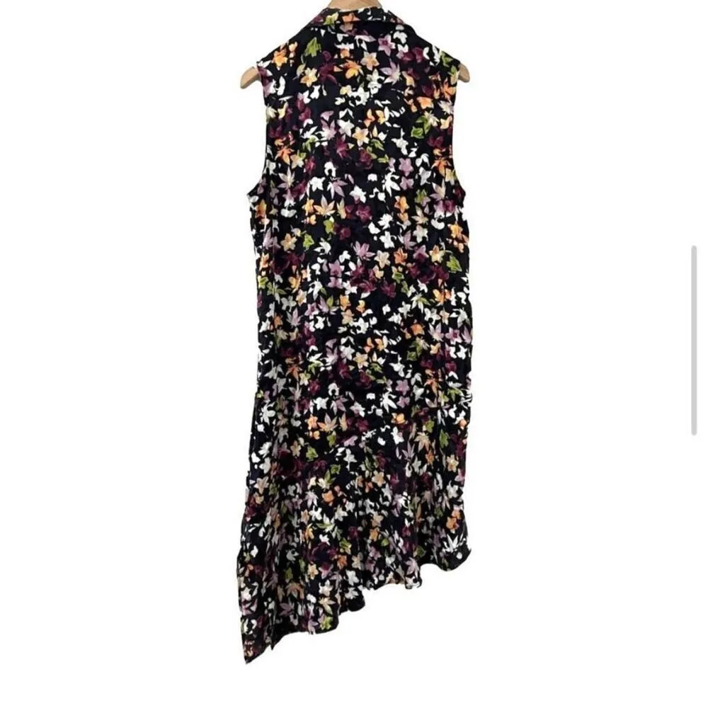 Equipment Femme Tira Black Floral Silk Diagonal Hem Midi Dress Size Medium - Image 3